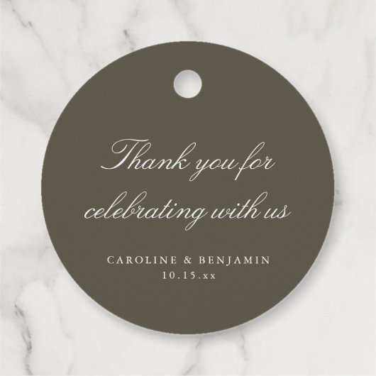 Elegant Olive Script Wedding Custom Thank You フェイバータグ (裏面)