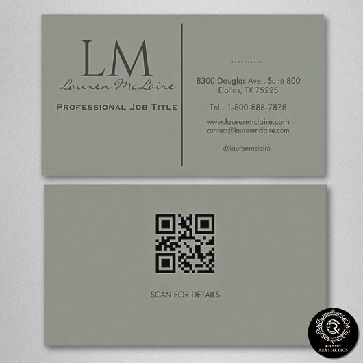 Elegant Olive Taupe QR Code Business Card 名刺
