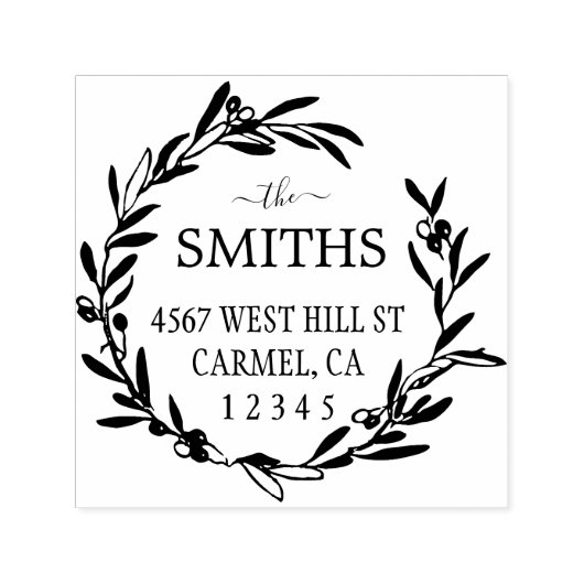 Elegant Olive Wreath Return Address セルフインキングスタンプ (デザイン)