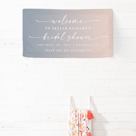 Elegant Ombre Blue & Pink Bridal Shower Welcome 横断幕 (インサイチュ)