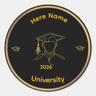 Elegant One Line Art Graduate ,Stiker ラウンドシール