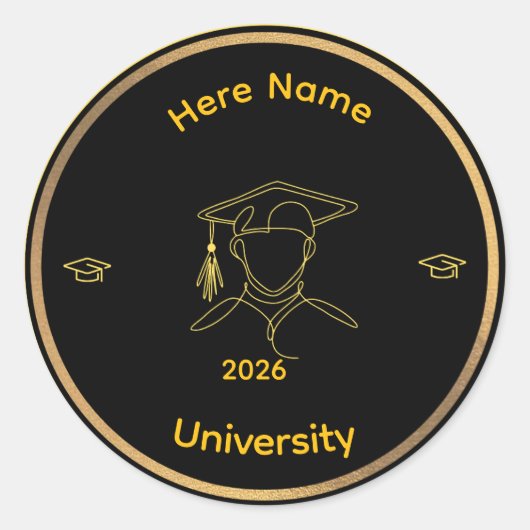 Elegant One Line Art Graduate ,Stiker ラウンドシール (正面)