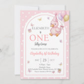Elegant One Silly Goose Pink Bow Girl 1st Birthday 招待状 (正面)