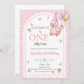 Elegant One Silly Goose Pink Bow Girl 1st Birthday 招待状 (正面/裏面)