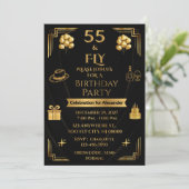 ELEGANT ONYX & GOLD 55 & FLY 5X7 メンズ誕生日 招待状 (スタンド正面)