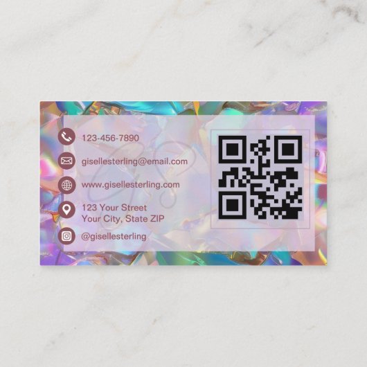 Elegant Opal Gemstone Modern QR Code 名刺 (裏面)