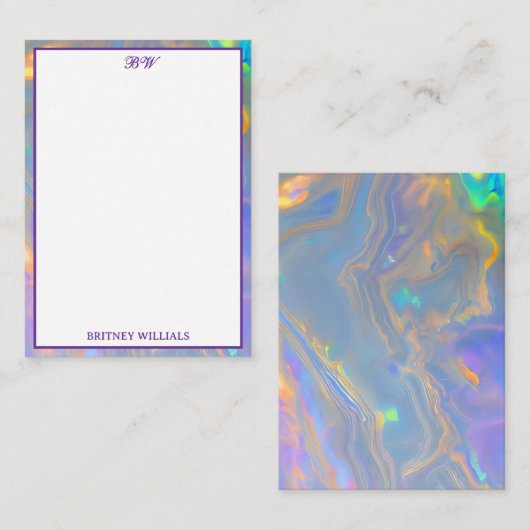 Elegant opal Monogram Initial Stationery  ノートカード (正面/裏面)