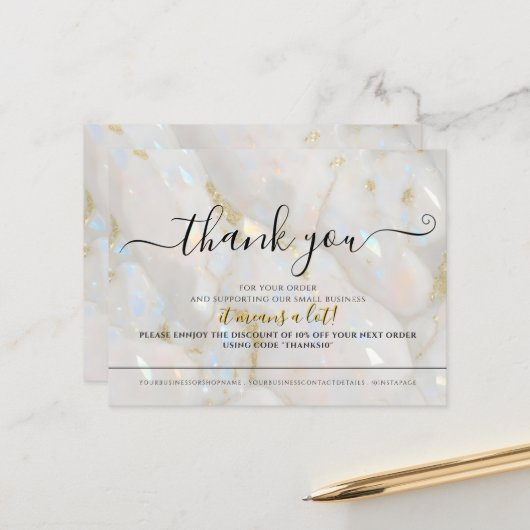 Elegant Opal Stone Custom Logo Thank You Card ポストカード (正面/裏面インサイチュ)