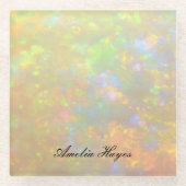 Elegant Opal Stone Texture Modern Script Custom ガラスコースター (正面)