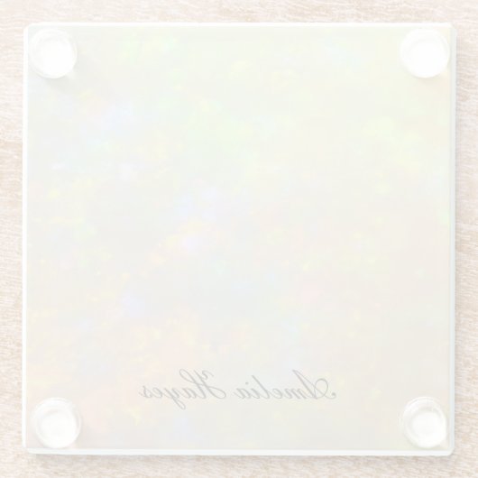 Elegant Opal Stone Texture Modern Script Custom ガラスコースター (裏面)