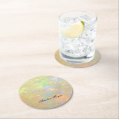 Elegant Opal Stone Texture Modern Script Custom ラウンドペーパーコースター (インサイチュ)