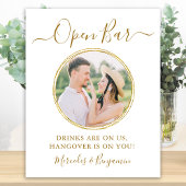 Elegant Open Bar Personalized Gold Photo Wedding ポスター