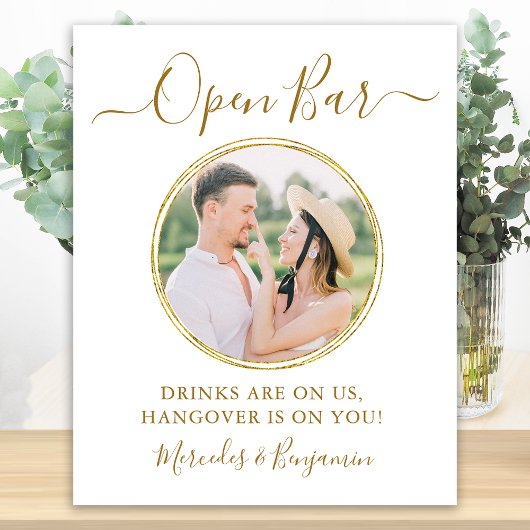 Elegant Open Bar Personalized Gold Photo Wedding ポスター