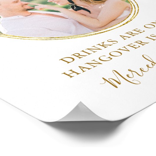 Elegant Open Bar Personalized Gold Photo Wedding ポスター (角)