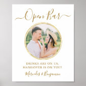 Elegant Open Bar Personalized Gold Photo Wedding ポスター (正面)