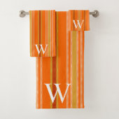 Elegant orang & brown stripes pattern monogram バスタオルセット (インサイチュ)