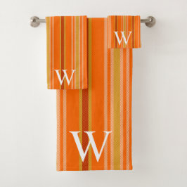 Elegant orang & brown stripes pattern monogram バスタオルセット