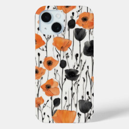 Elegant Orange and Black Floral Pattern – Modern iPhone 15ケース
