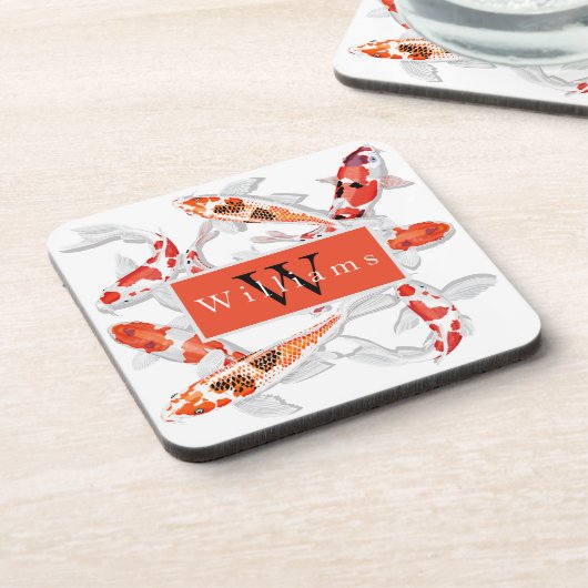 Elegant Orange And White Koi Fish コースター (左側)