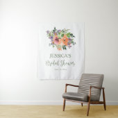 Elegant Orange Floral Bridal Shower Backdrop タペストリー (インサイチュ)