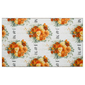 Elegant Orange Floral Wedding Fabric with Monogram ファブリック (ファットクウォーター)