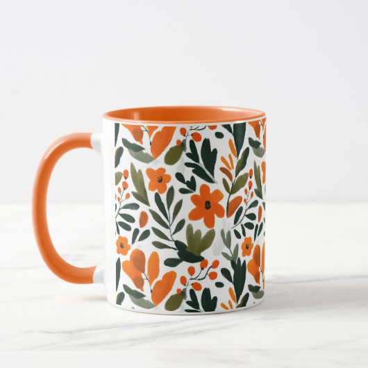 Elegant Orange Flowers Spring Botanical Pattern  マグカップ (左)