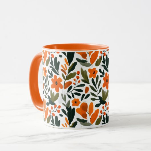 Elegant Orange Flowers Spring Botanical Pattern マグカップ (正面左)