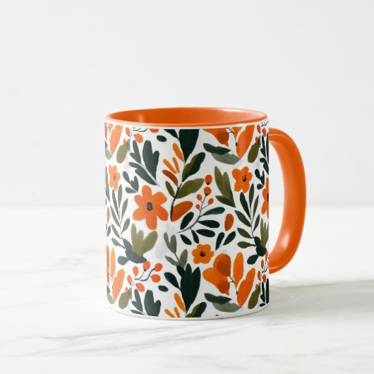Elegant Orange Flowers Spring Botanical Pattern  マグカップ (正面右)