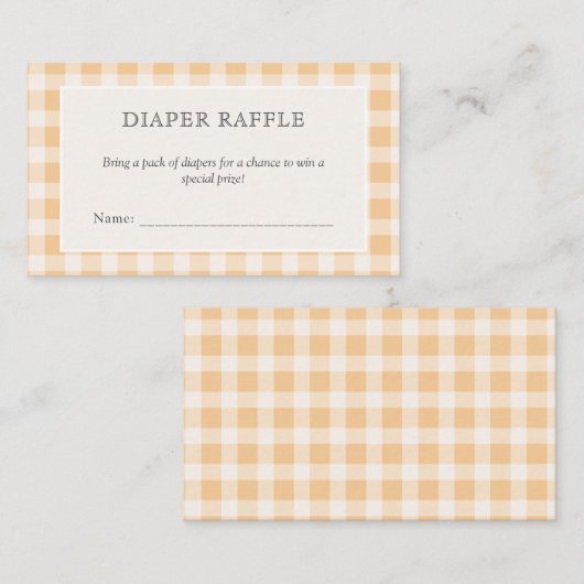 Elegant Orange Gingham Baby Shower Diaper Raffle エンクロージャーカード (正面/裏面)