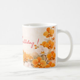 Elegant Orange Orchid Birthday コーヒーマグカップ