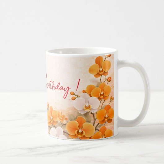 Elegant Orange Orchid Birthday コーヒーマグカップ (右)