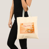 Elegant Orange Orchid Birthday トートバッグ (正面(商品))