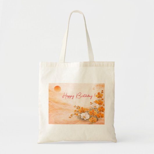Elegant Orange Orchid Birthday トートバッグ (正面)