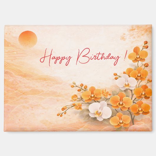 Elegant Orange Orchid Birthday マグネット (正面)