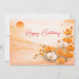 Elegant Orange Orchid Birthday Card シーズンカード
