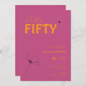 Elegant Orange Pink Hello Fifty 50th Birthday 招待状 (正面/裏面)