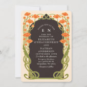 Elegant Orange Poppy Art Nouveau Floral Wedding 招待状 (正面)