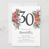 Elegant Orange & Red Floral 30th Birthday 招待状 (正面)