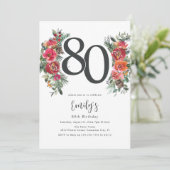 Elegant Orange & Red Floral 80th Birthday 招待状 (スタンド正面)