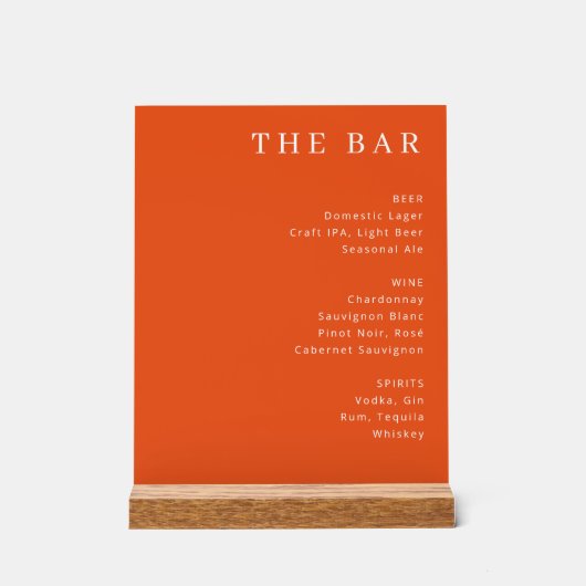 Elegant Orange Serif Bar Menu アクリルサイン (正面)