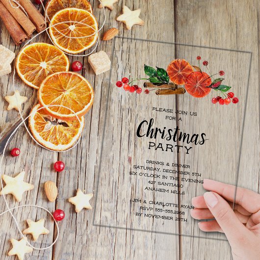 Elegant Orange Slices and Cinnamon Christmas アクリル招待状