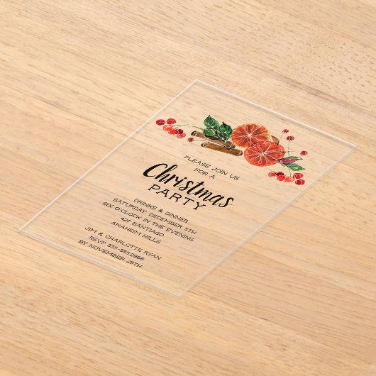 Elegant Orange Slices and Cinnamon Christmas アクリル招待状 (レイダウン)