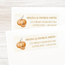 Elegant Orange Watercolor Pumpkins Return Address