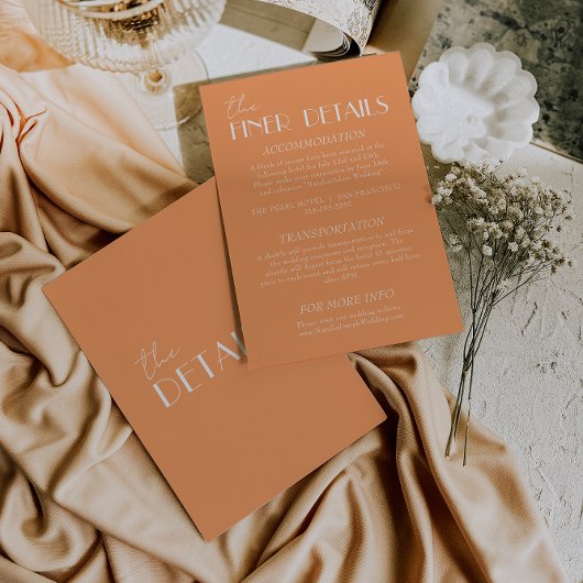 Elegant Orange White Stylish Wedding Details エンクロージャーカード