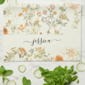 Elegant orange wildflowers script name キッチンタオル (折り畳み)