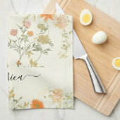 Elegant orange wildflowers script name キッチンタオル (四つ折り)