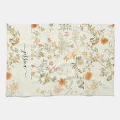 Elegant orange wildflowers script name キッチンタオル (横)