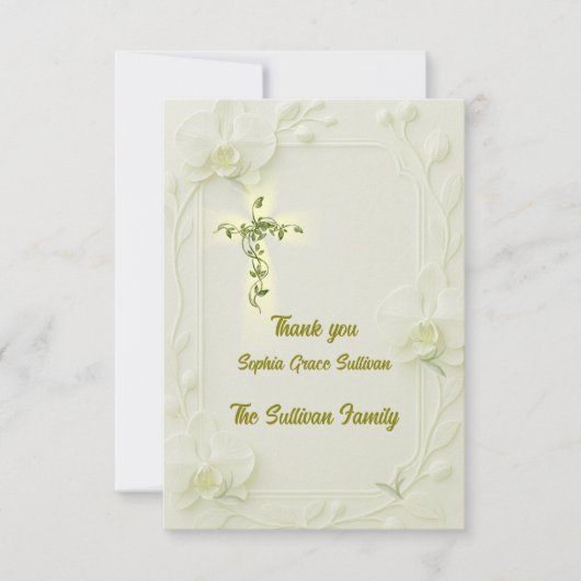 Elegant Orchid and Vine Cross thank you card サンキューカード (正面)