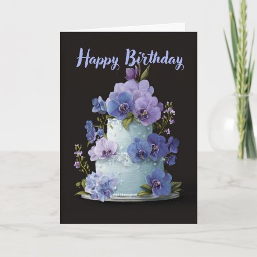 Elegant Orchid Birthday Cake Floral Birthday Card カード (正面)