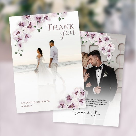 Elegant Orchid Minimalist Wedding Thank You Card セーブザデート